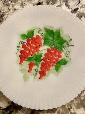 Monax Petal Ware Plate White Milk Glass MacBeth Evans Artist Hand Painted Berry